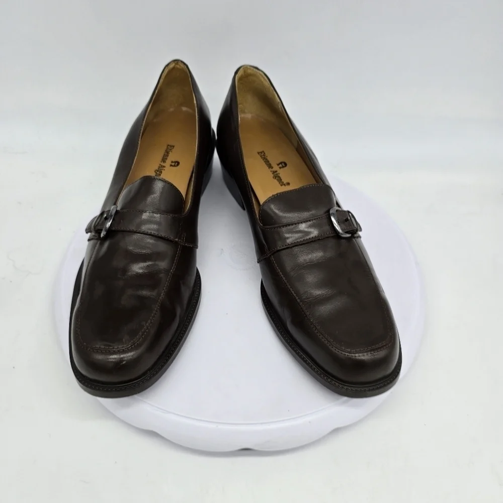 Etienne Aigner Shoe Women 10 M Dylan Heel Leather Loafers Brown
